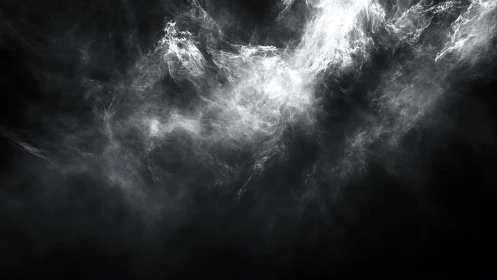 White swirling smoke cloud on deep black background.
