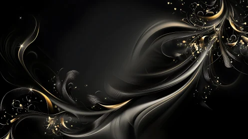 Curved metallic ribbons flow across a dark abstract background