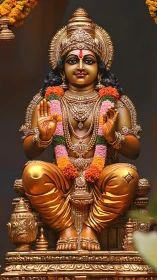 Ornate golden deity sculpture with florals and ritual iconography.