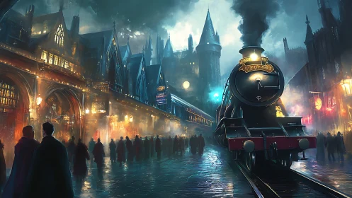 Midnight spellbound express steams through gothic shimmer.