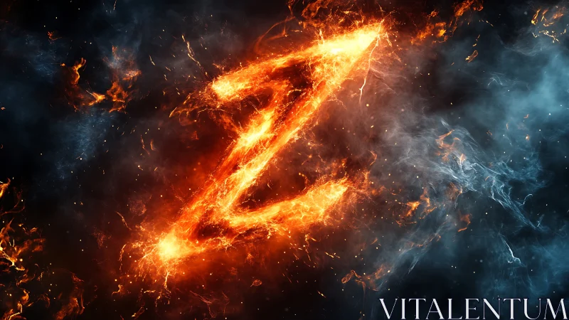 Fiery letter Z burning against dark smoky background.