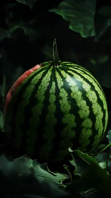 Moody close-up of striped watermelon rind under low-key lighting