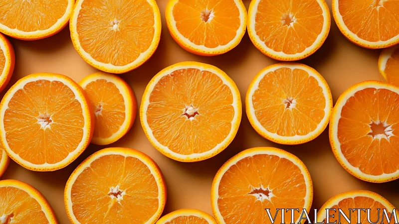 Orange halves lie flat in a tight, evenly lit grid layout.