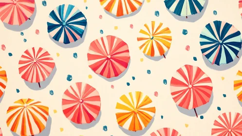 Striped beach umbrellas in playful overhead pattern.