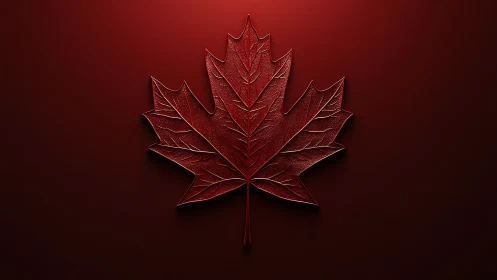 Crimson maple emblem carved in luminous velvet shadow red.