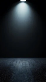 Single spotlight over dark empty room interior scene.