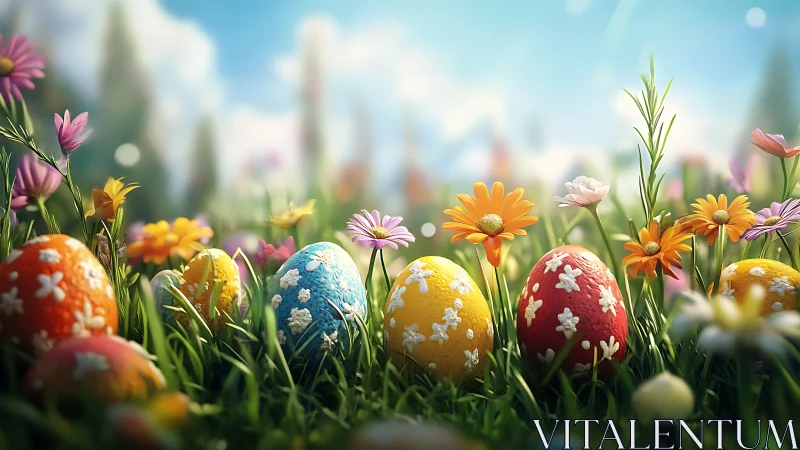 Springtime egg chorus in a wildflower sunrise meadow.