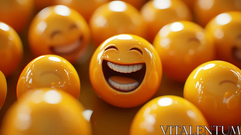 High-gloss 3D smiley spheres with exaggerated laughing expression