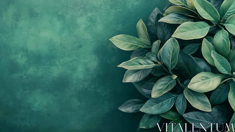 Whispering emerald leaves against a dreamy teal hush wall.
