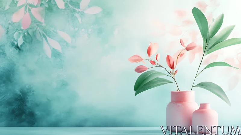Digital Botanical Still Life: Soft Watercolor Rendering of Minimalist Floral Arrangement