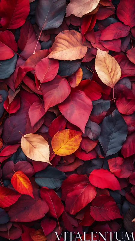 High-resolution macro study of overlapping autumn leaves in red