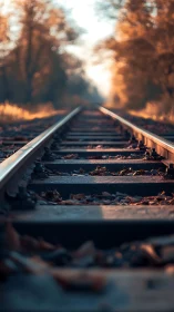 Rust-kissed tracks stretching into a blurry autumn hush.