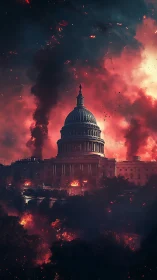 Capitol Inferno: Democracy Ablaze in Surreal Chaos.