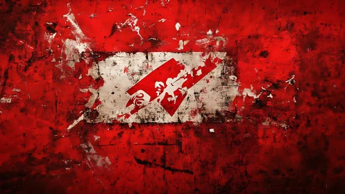 Distressed red and white diver down flag in abstract grunge style.