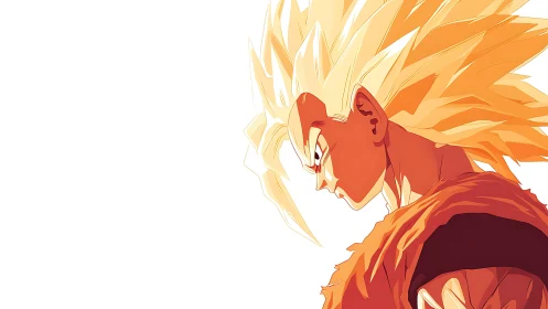 Side-profile cel-shaded anime warrior with radiant hair glow.