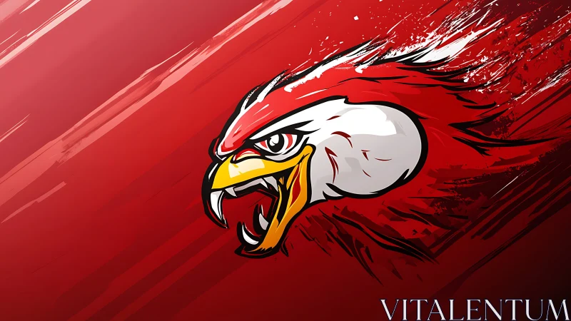 Red hawk mascot head illustrated on dynamic red background