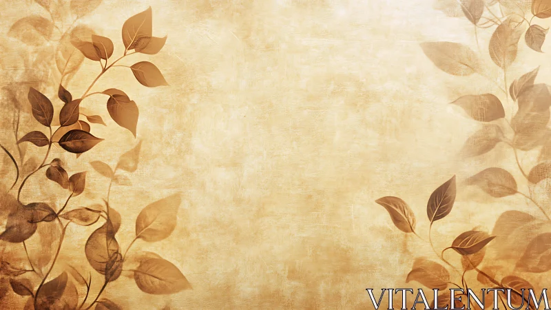 Vintage botanical border with sepia foliage on textured ground