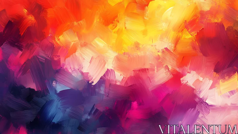 Vibrant Abstract Brushstroke Painting With Warm and Cool Hues.