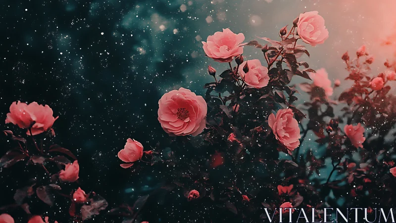 Nocturnal Rose Garden: Dreamscape Luminescence Through Digital Composition.