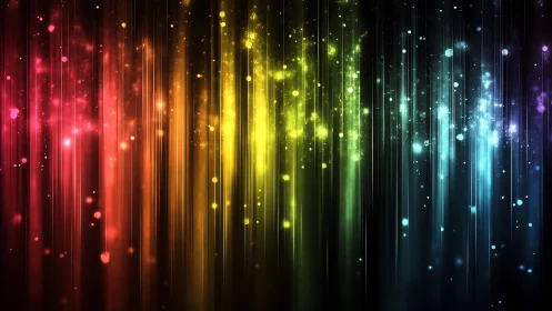 Vibrant vertical light streaks and sparkling bokeh in rainbow colors.