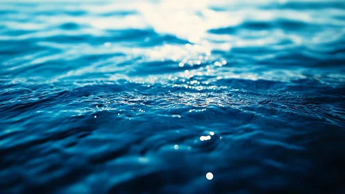 Sunlit ripples dance across a calm blue water day.