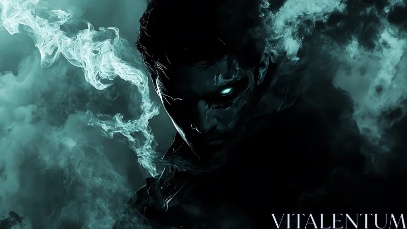 Smokeborn specter with neon eyes stalking the shadowed void.