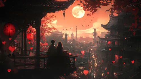 Moonlit Romance: A Couple's Enchanted Evening in the City.