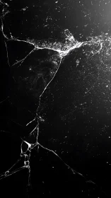 Shimmering fracture lines across midnight black glass.