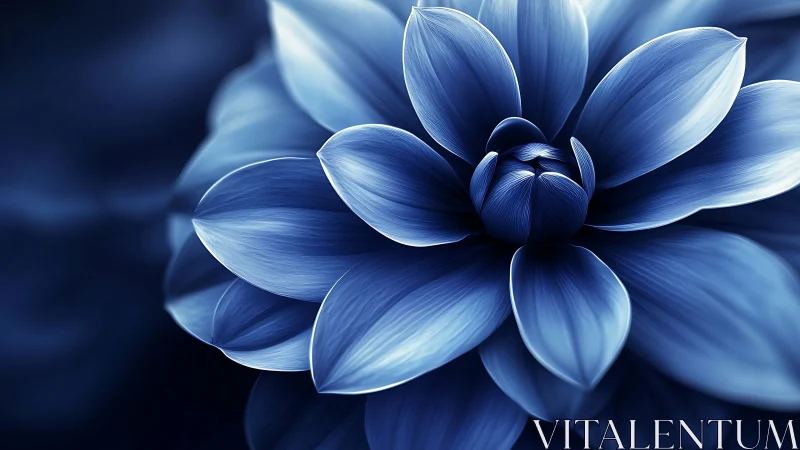 Blue lotus flower with layered petals against dark background.