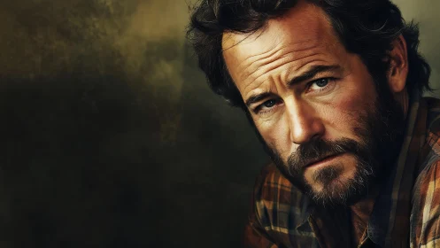 Weathered bearded man in warm-toned digital portrait study.