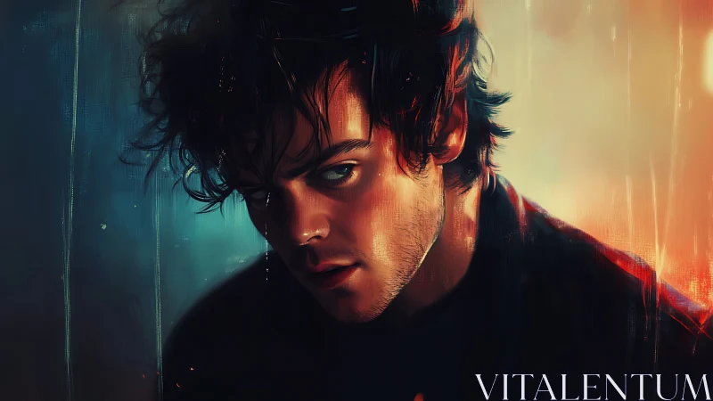 Melancholic male portrait rendered in cinematic digital chiaroscuro