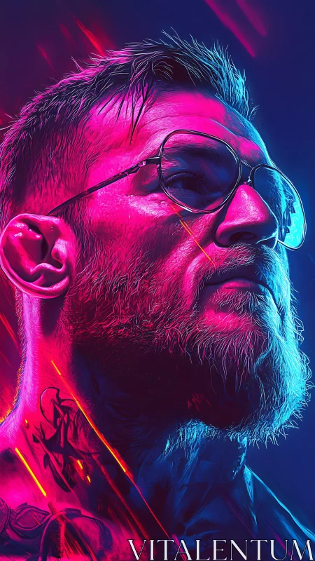 Neon rogue in electric glasses, carved from light itself.