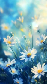 Chamomile field with selective focus depth rendering