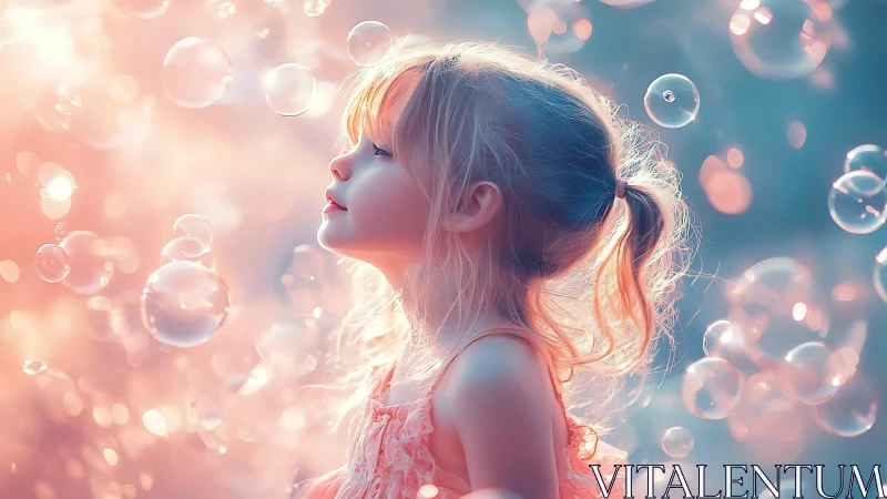 Child profile with floating bubbles in warm and cool lighting environment.