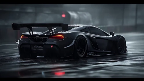 Rain-soaked supercar whispers speed into the blurred night