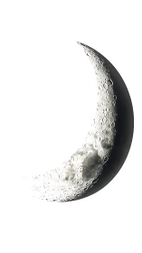 Crescent moon close-up with cratered terminator in high contrast.