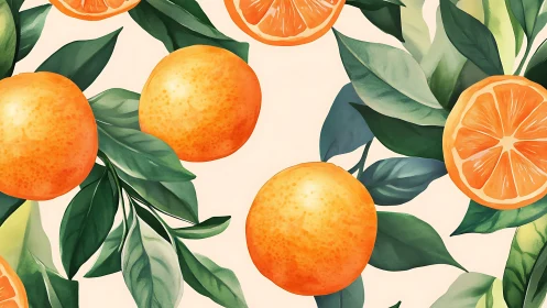 Botanical citrus pattern with ripe oranges and sliced segments