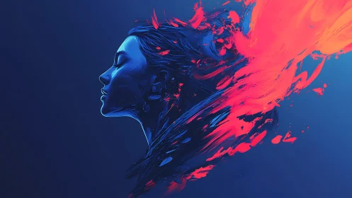 Profile silhouette dissolving into vivid paint streaks.