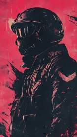 Crimson sky sentinel in visor-glossed combat profile.