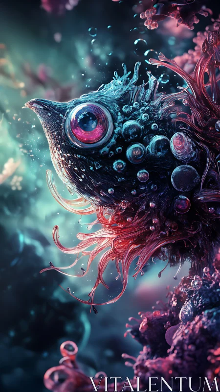 Bioluminescent alien fish with glassy bubbles and tendrils