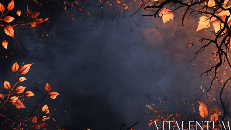Autumn foliage border on dark textured botanical ground.