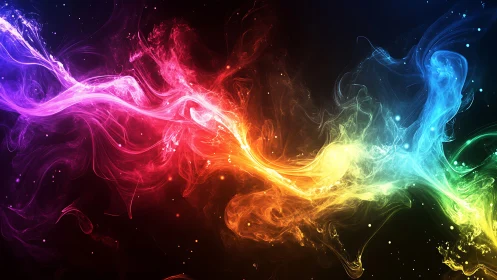 Multicolor abstract light streams on dark digital background.