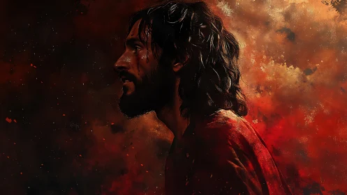 Solitary figure in crimson stormlight, held between hope and fire.