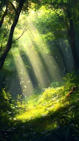 Forest Clearing with Sunlight Through Trees