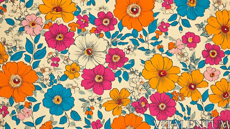 Floral illustration displays dense multicolored blossoms uniformly