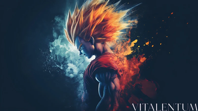 Saiyan warrior ignites with split fire and ice aura.