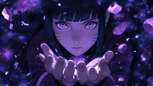 Anime kinetic portrait with violet energy field dynamics.