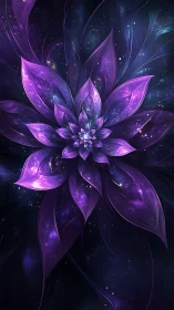 Galactic violet lotus blooming across a star-swept nightscape.