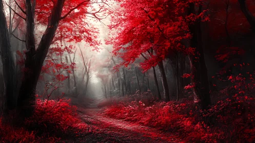 Crimson Cathedral Forest Path Through Autumn.