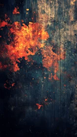 Fire Erupts Across Weathered Wooden Surface